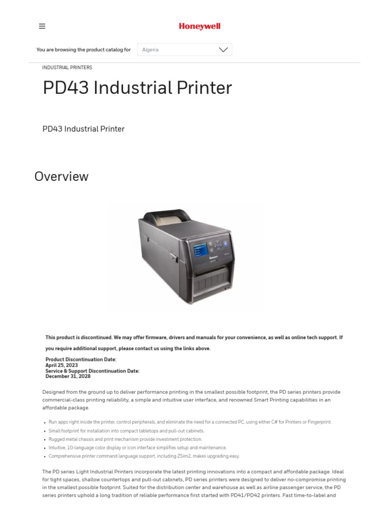 PD43 Industrial Printer - Honeywell | PDF | Printer (Computing) | Software