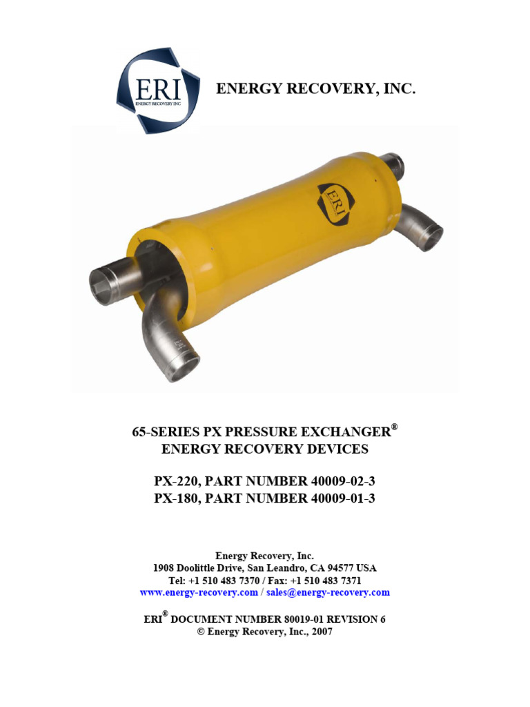 65-Series PX Pressure Exchanger Manual | PDF | Pump | Valve