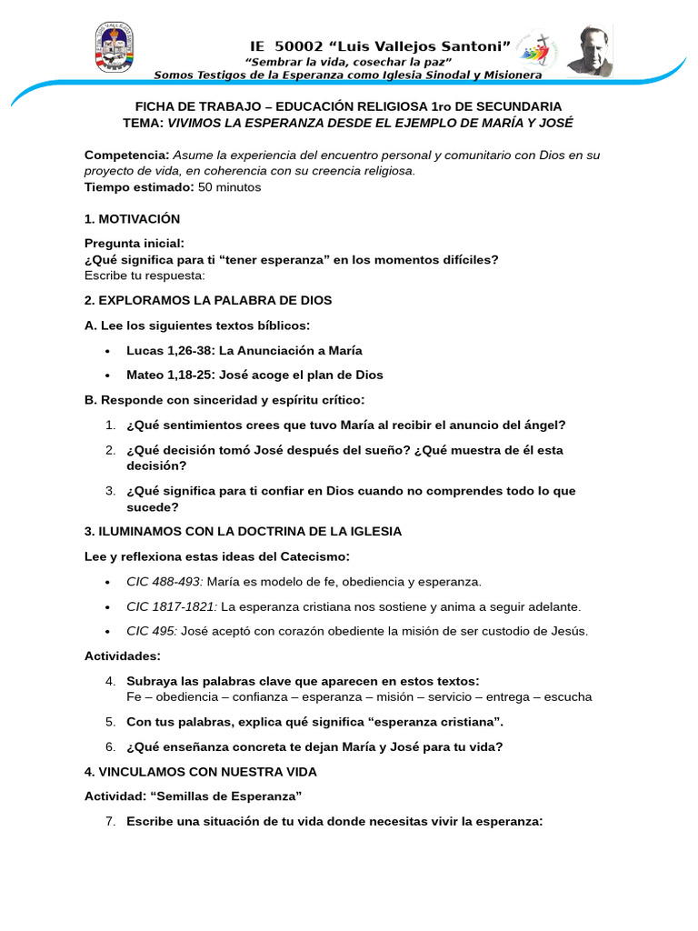 Esperanza en María y José: Educación Religiosa | PDF | María, madre de ...