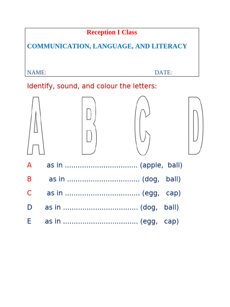 Reception I Class Learning Activities | PDF