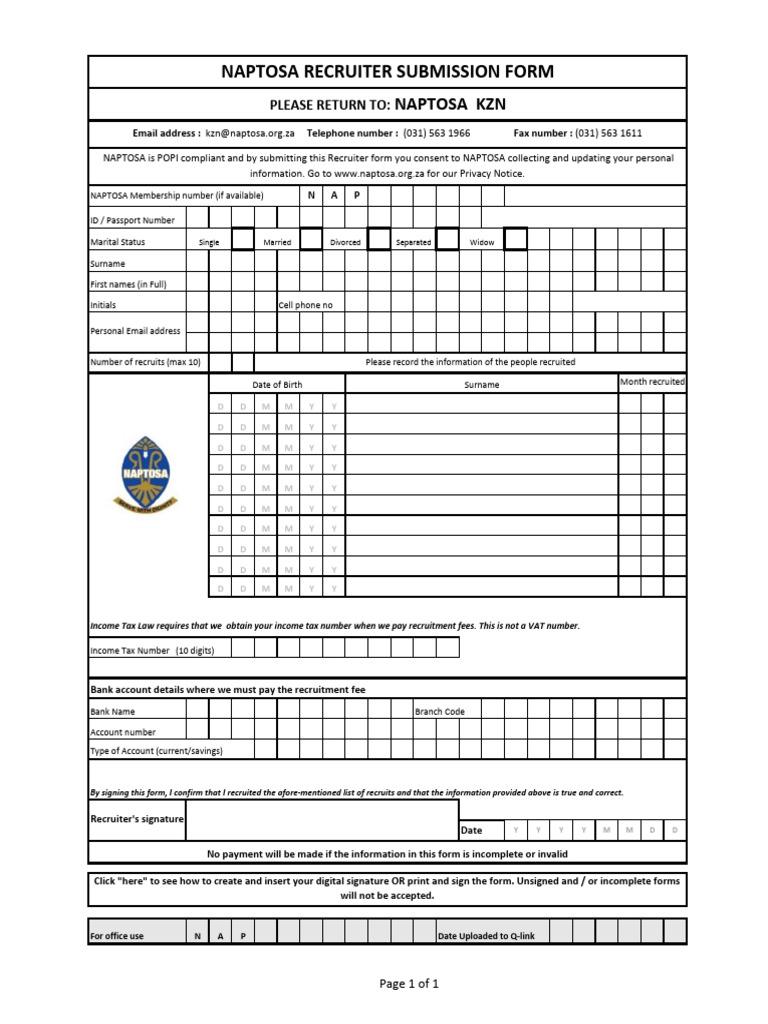 Kzn Recruiter Submission Form | PDF | Payments