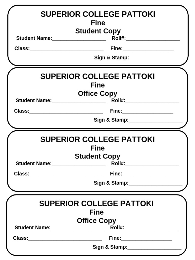 Superior College Pattoki Fine Receipts | PDF