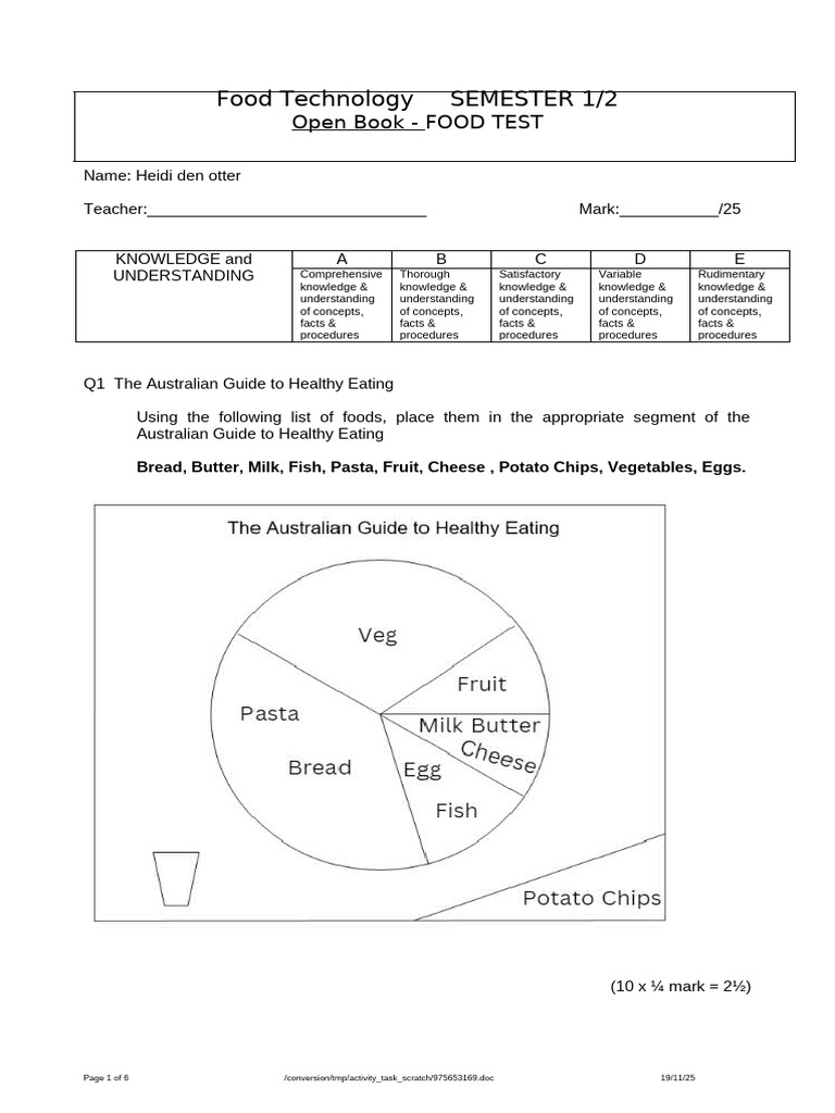 Yr 8 Sem 1 Food Revision Test | PDF | Pancake | Batter (Cooking)
