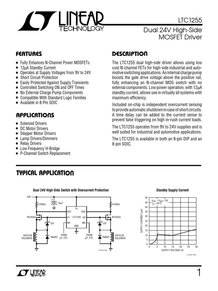 S Feature D Escriptio: LTC1255 Dual 24V High-Side MOSFET Driver | PDF ...