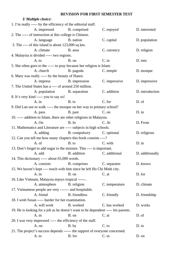 Revision for First Semester Test | PDF