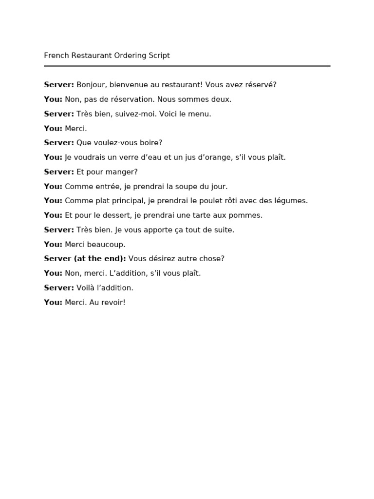 Script de Commande au Restaurant Français | PDF