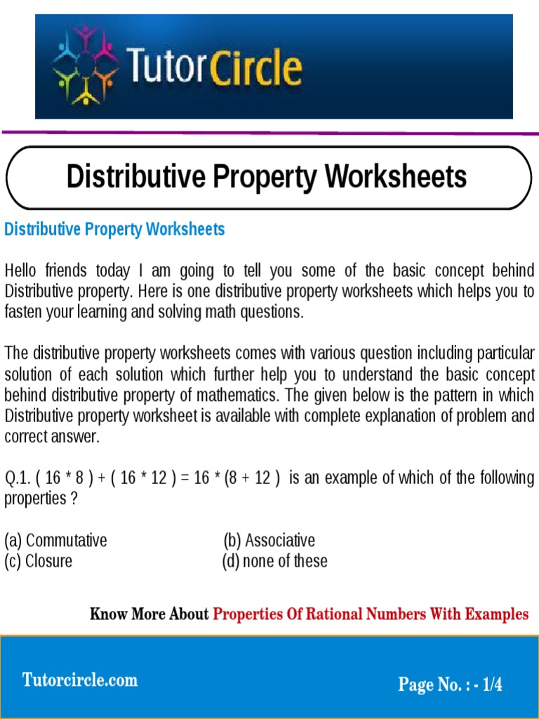 Distributive Property Worksheets | PDF | Multiplication | Abstract Algebra