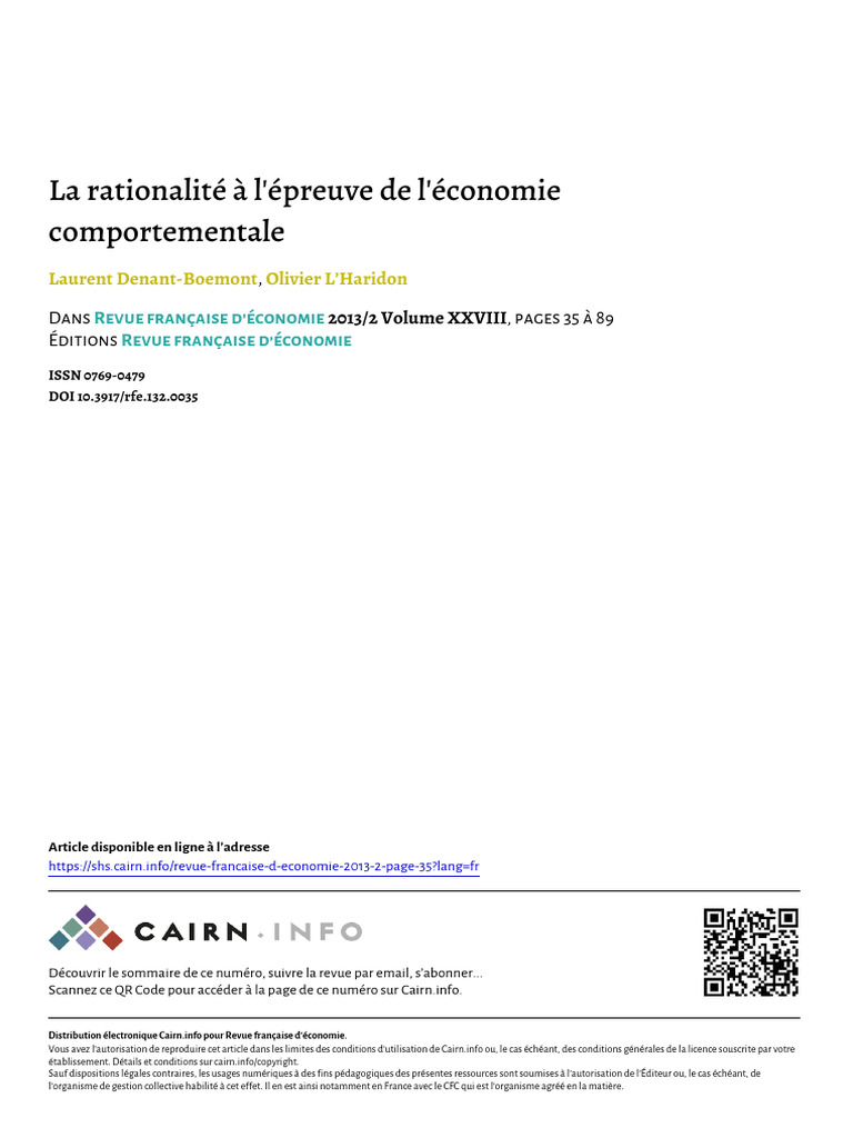 Rationalité et économie comportementale | PDF | Utilité (économie ...