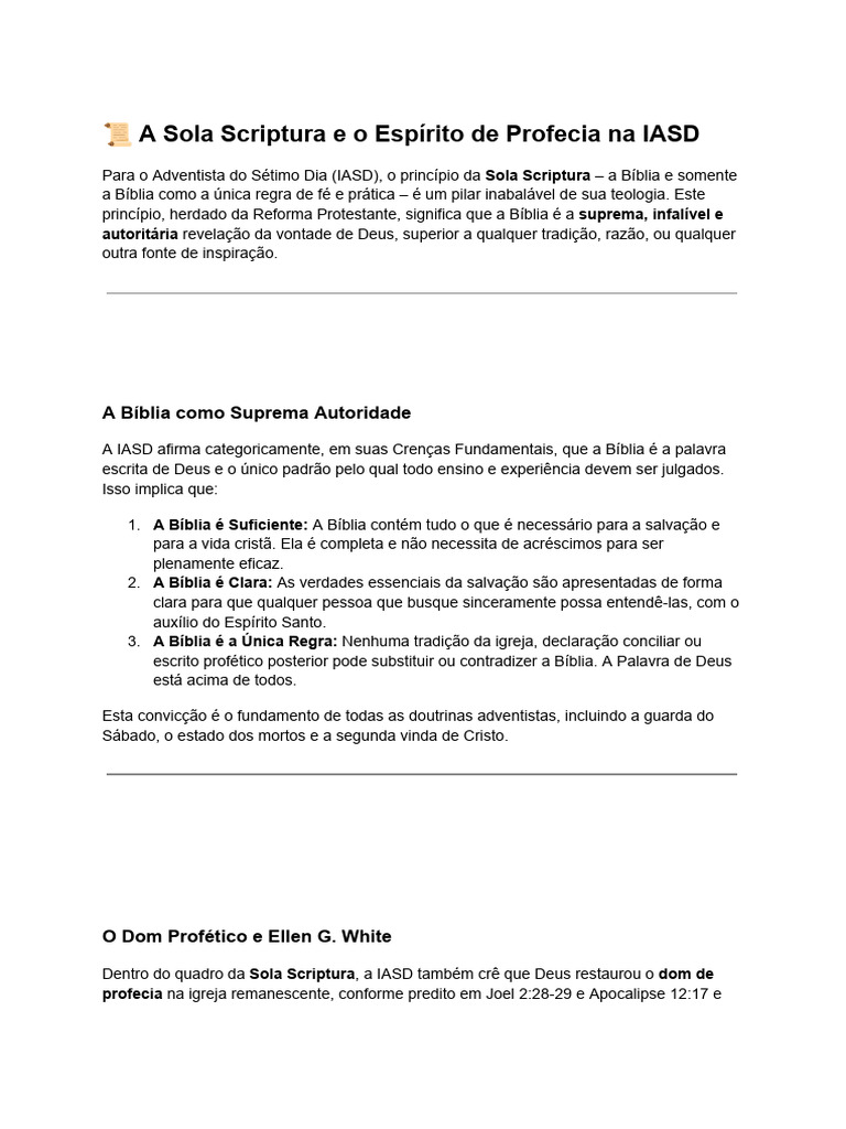 Sola Scriptura e Ellen White na IASD | PDF | Igreja Adventista do ...