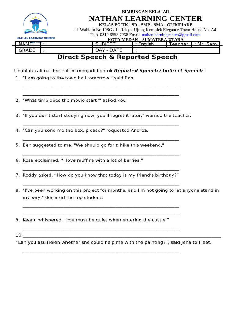 English - Direct & Indirect Speech 1 | PDF