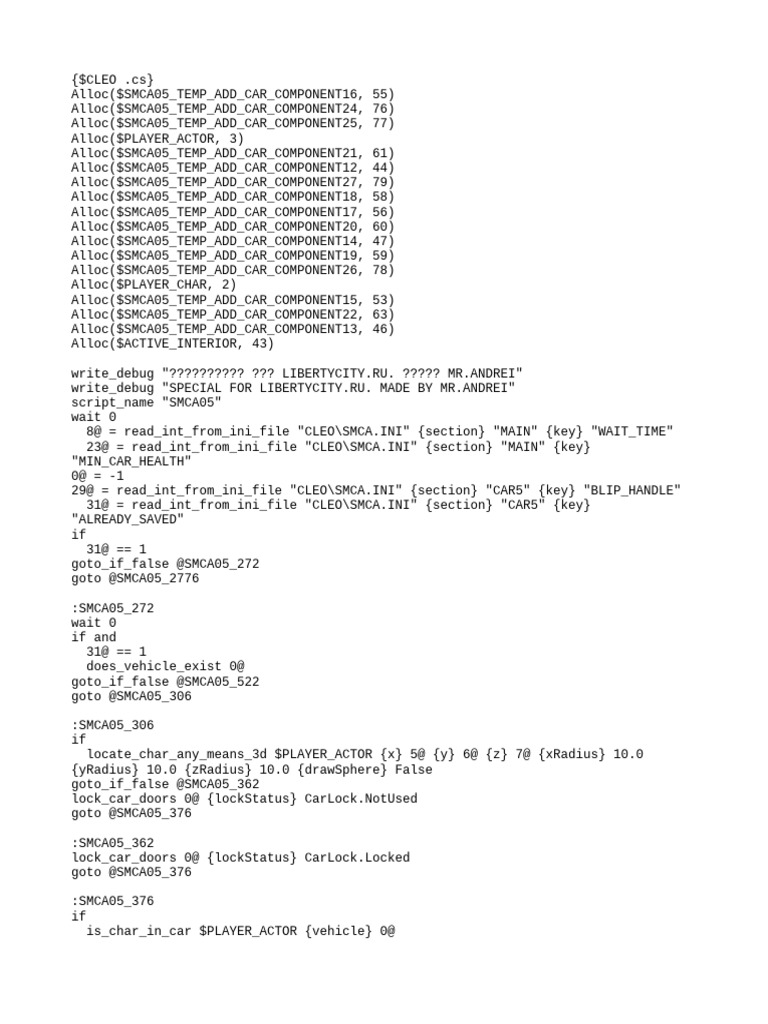 CLEO Script for Car Component Management | PDF | Automotive Industry ...