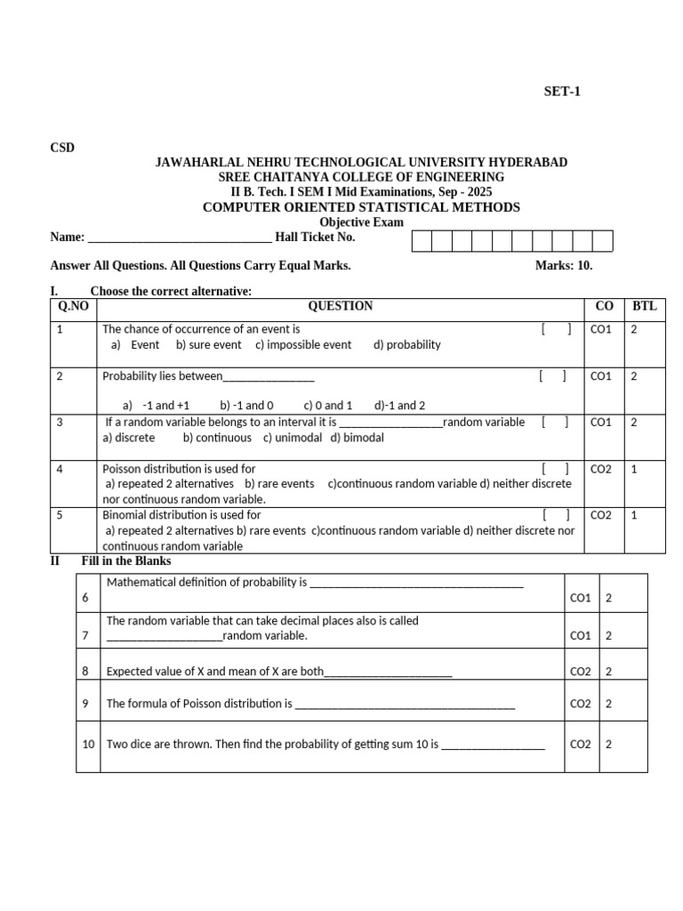 Computer Oriented Statistical Methods Exam | PDF | Probability ...
