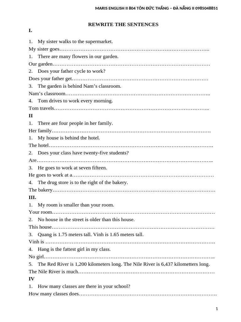 Rewrite Sentences Class 6-7 | PDF