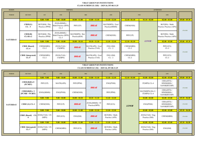 Class Schedule Dt-08.11.25 | PDF