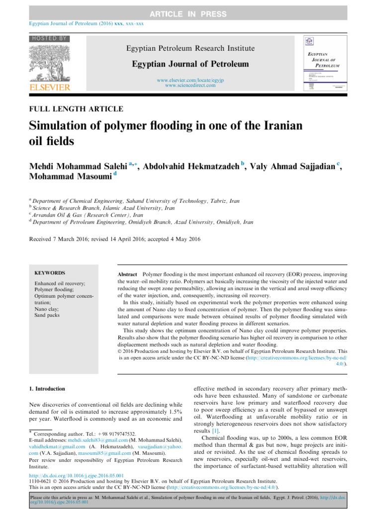Simulation of Polymer Flooding in One of The Irani | PDF | Enhanced Oil ...