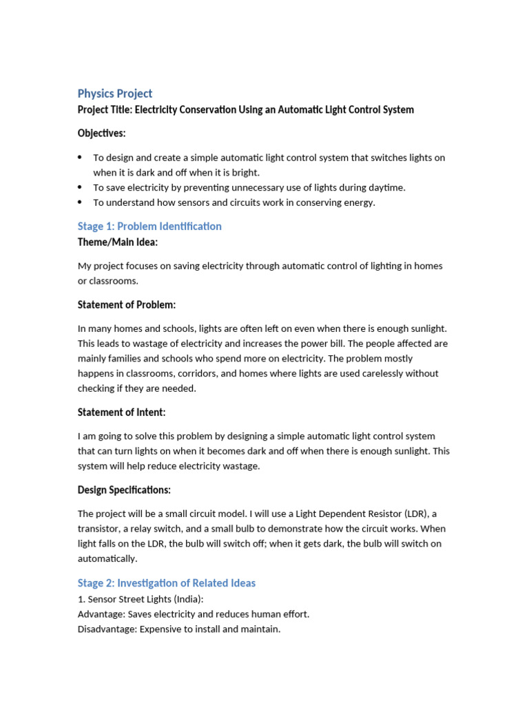 Automatic Light Control for Energy Savings | PDF | Electrical Network ...