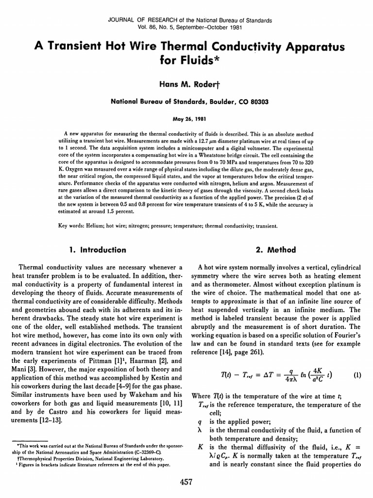 A Transient Hot Wire Thermal Conductivity Apparatus For Fluids | PDF ...