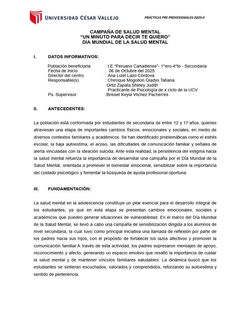 Campaña de Salud Mental Escolar 2025 | PDF | Salud mental | Las emociones
