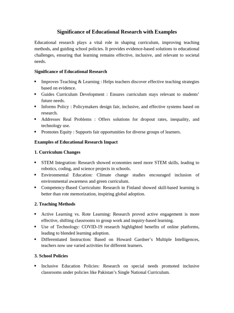 Significance of Educational Research | PDF | Learning | Inclusion ...