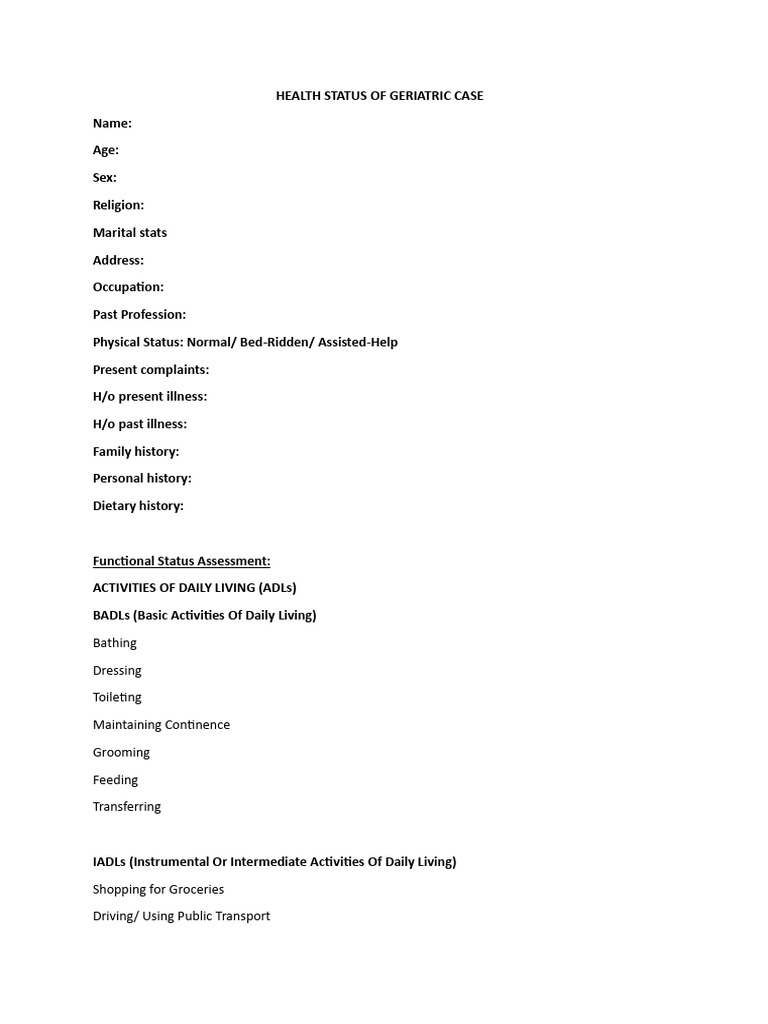Health Status of Geriatric Case | PDF