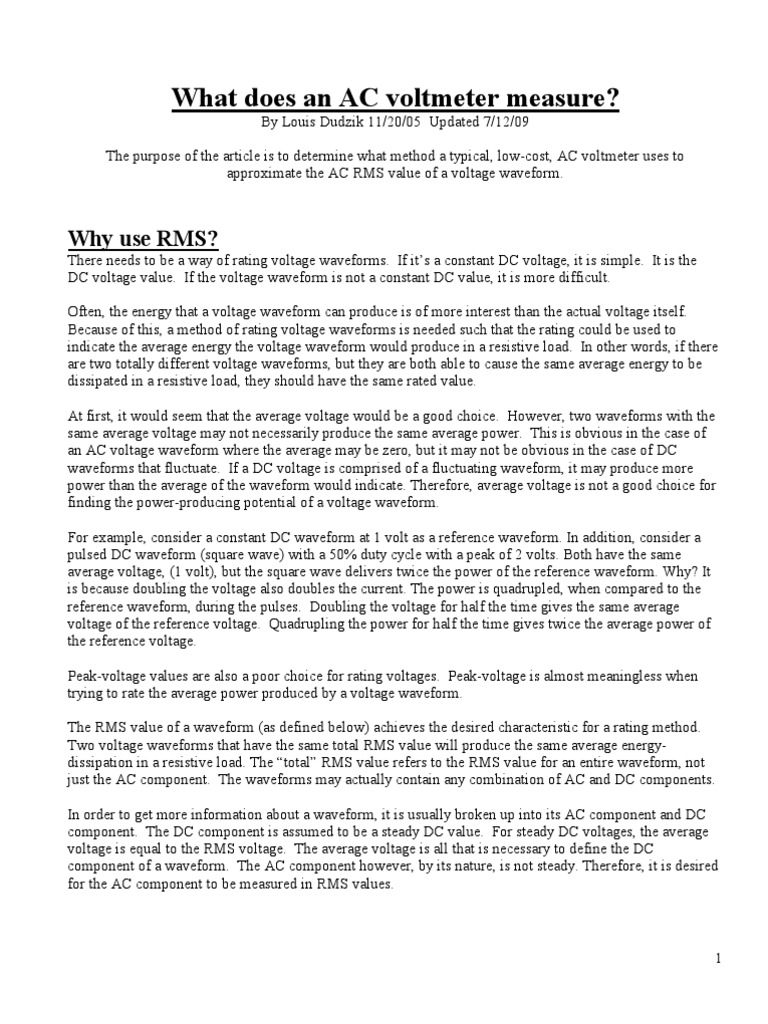 What Does An AC Voltmeter Measure? Why Use RMS? PDF Root Mean Square Alternating Current