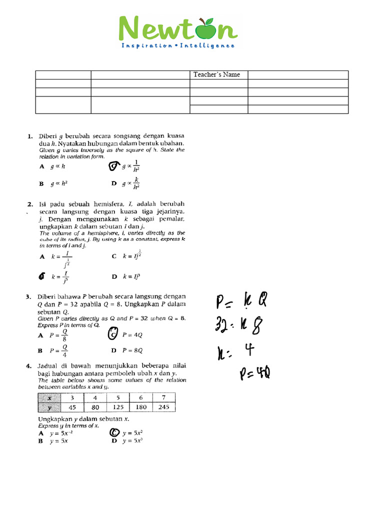 F5 Math Lesson on Variation Concepts | PDF