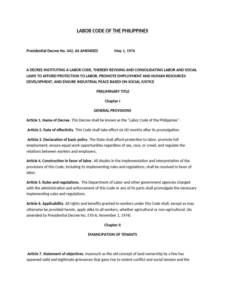 Information About Labor Code of The Philippines | PDF | Employment ...