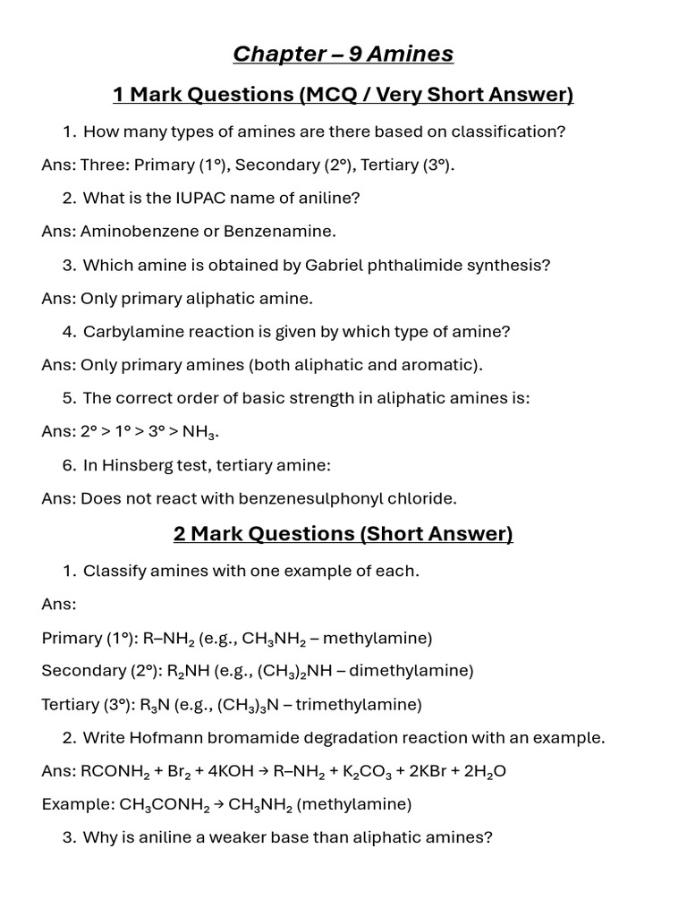 Overview of Amines and Their Reactions | PDF | Amine | Organic Chemistry