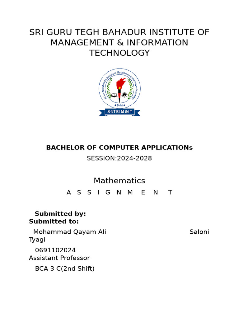 BCA Mathematics Assignment 2024-2028 | PDF