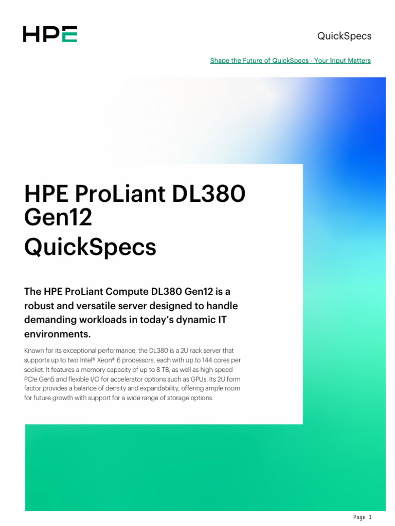 HPE ProLiant DL380 Gen12 QuickSpecs | PDF | Computer Data Storage ...