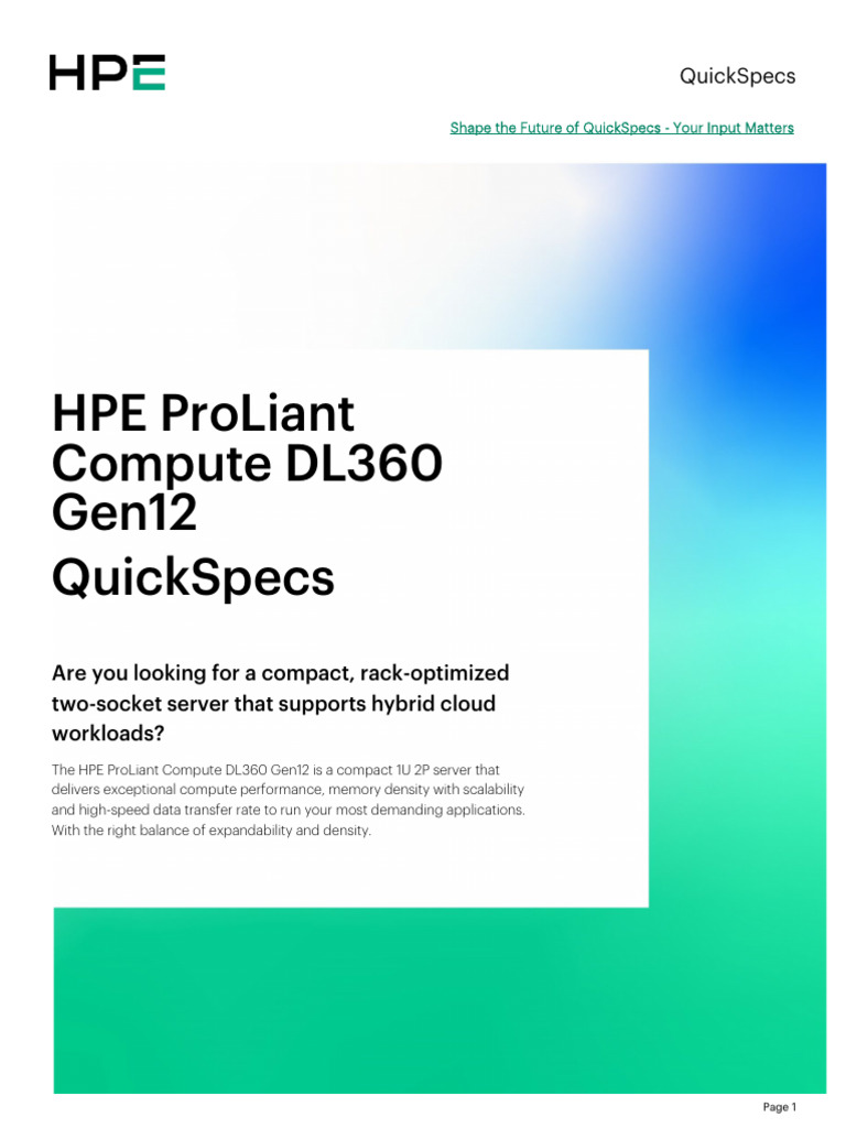 HPE ProLiant DL360 Gen12 QuickSpecs Guide | PDF | Computer Science ...