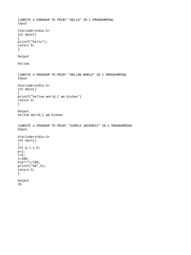 C Programming Print Examples | PDF