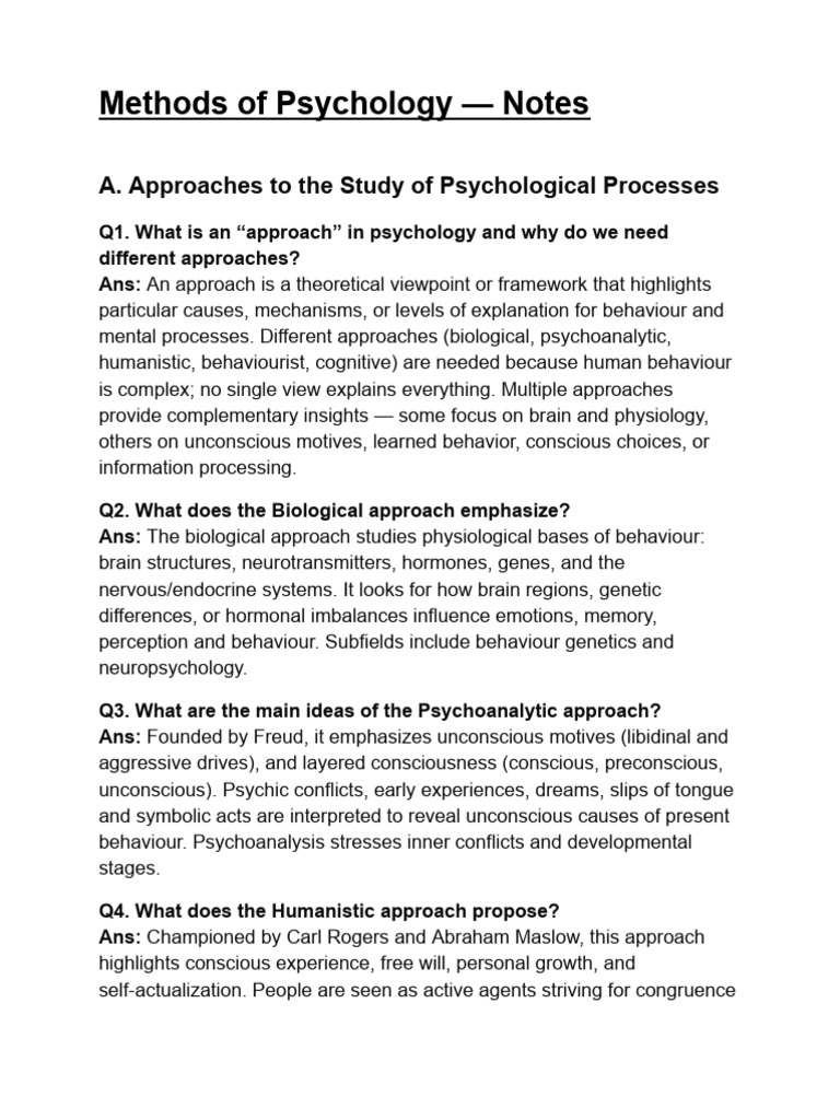 Psychological Approaches and Research Methods | PDF | Psychology ...