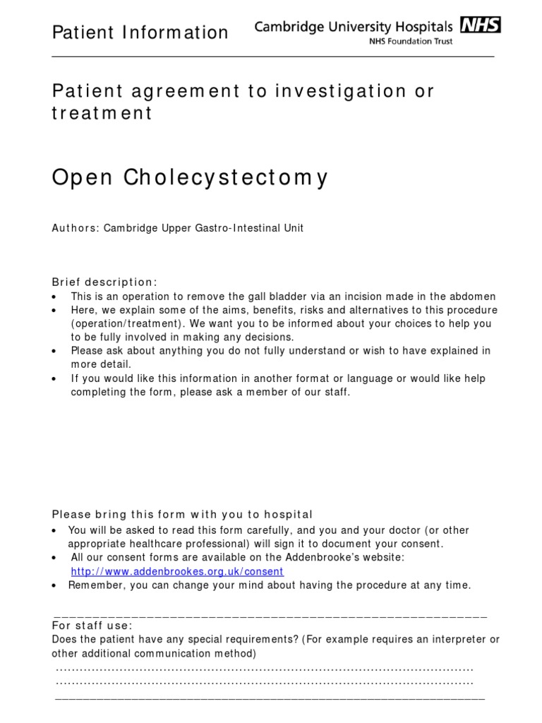 CF417 Open Cholecystecomy | PDF | Gallbladder | Surgery
