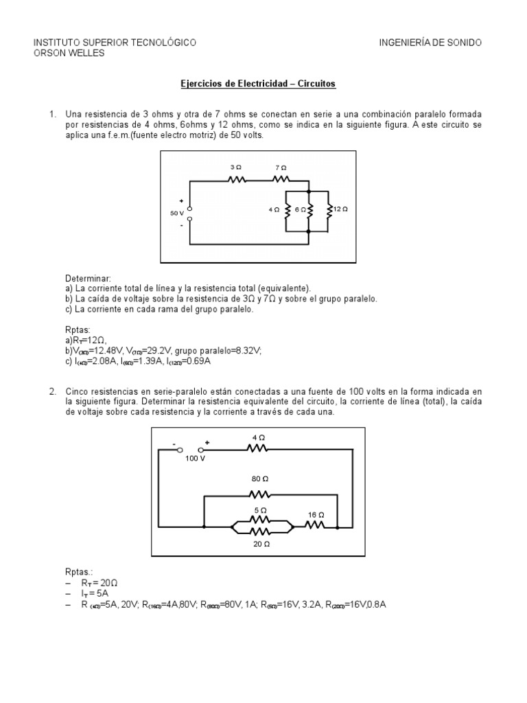 Ejercicios de Electricidad en Circuitos | PDF | Resistencia Eléctrica y ...