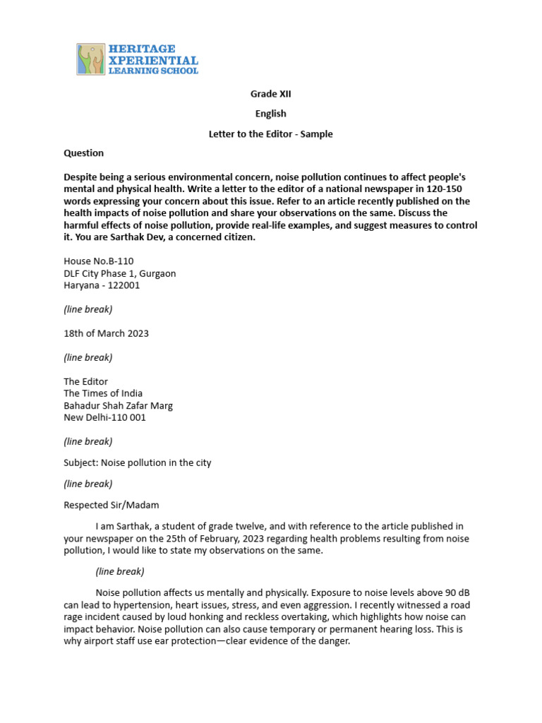 Sample - Letter To Editor | PDF