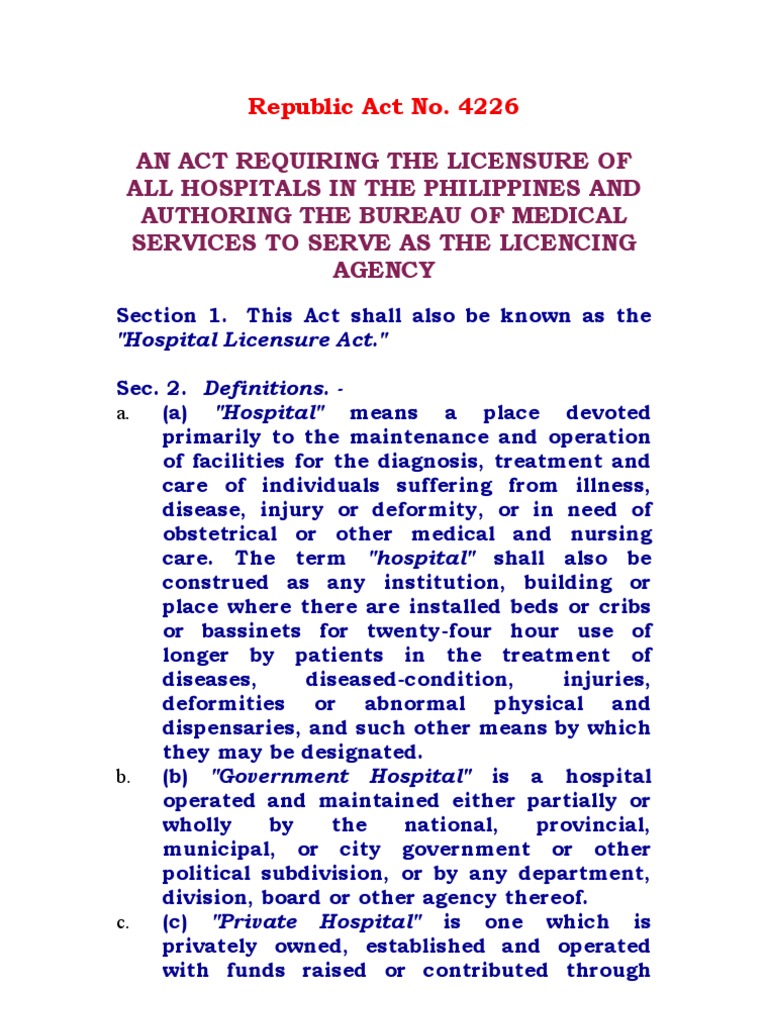 licensure-requirements-and-classification-of-hospitals-in-the