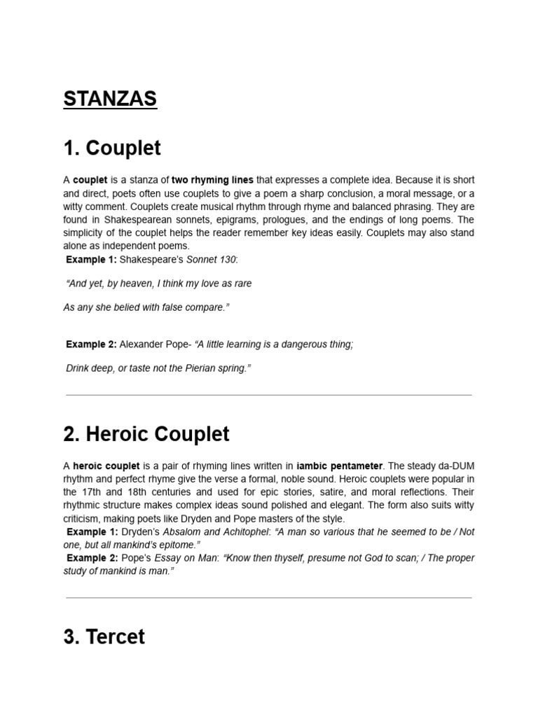 Types of Poetry Stanzas Explained | PDF | Poetry | Poetics