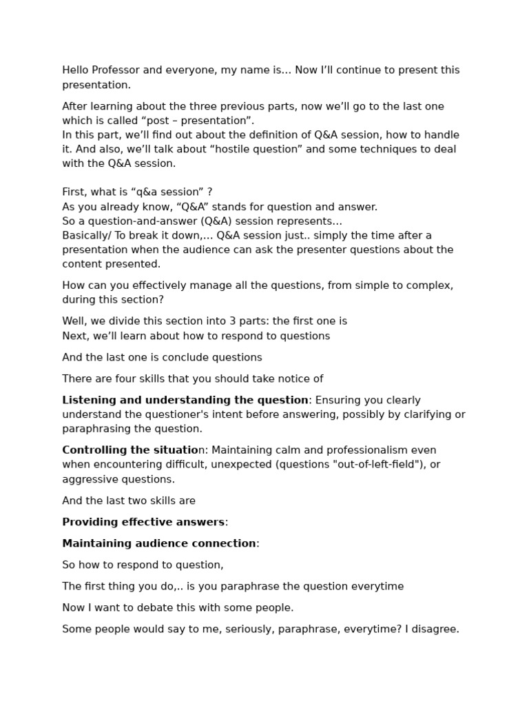 Mastering Q&A Sessions After Presentations | PDF | Human Communication ...