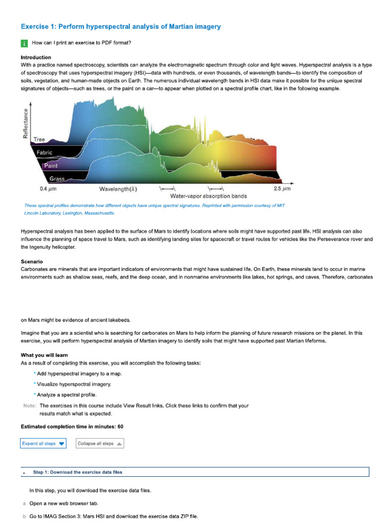 Exercise 1 Perform Hyperspectral Analysis of Martian Imagery | PDF
