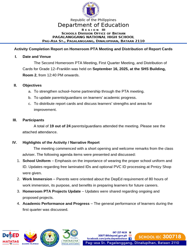 Acr Hrpta Meeting First Quarter Pta | PDF