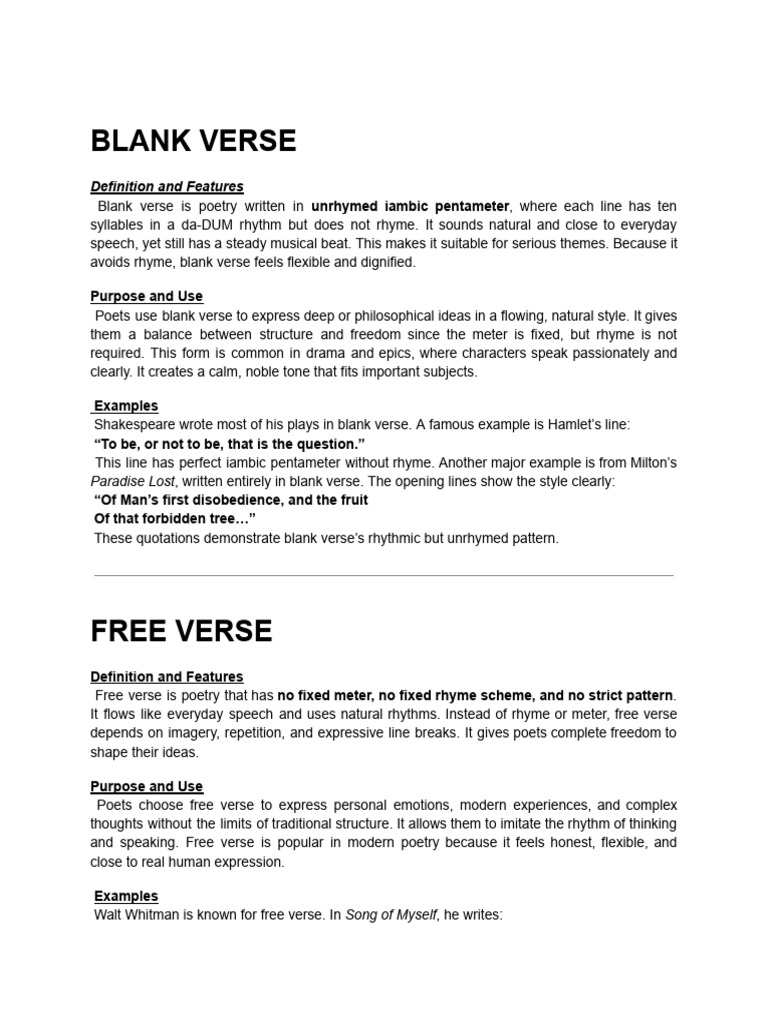 Understanding Blank and Free Verse Poetry | PDF