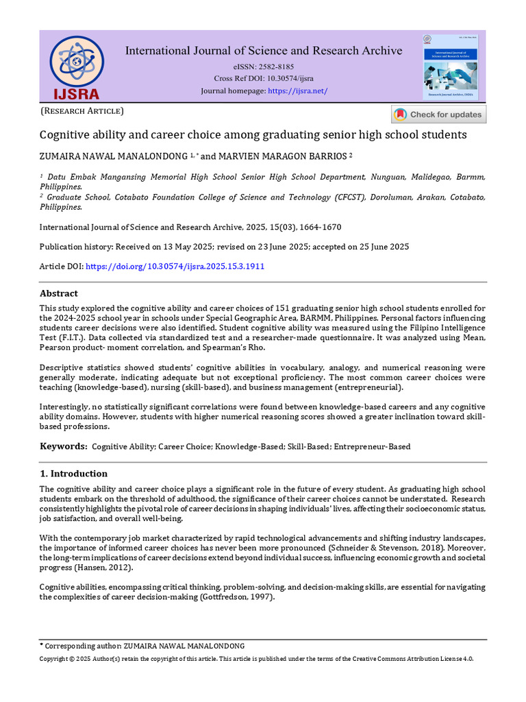 Cognitive Ability and Career Choices in Students | PDF | Cognition