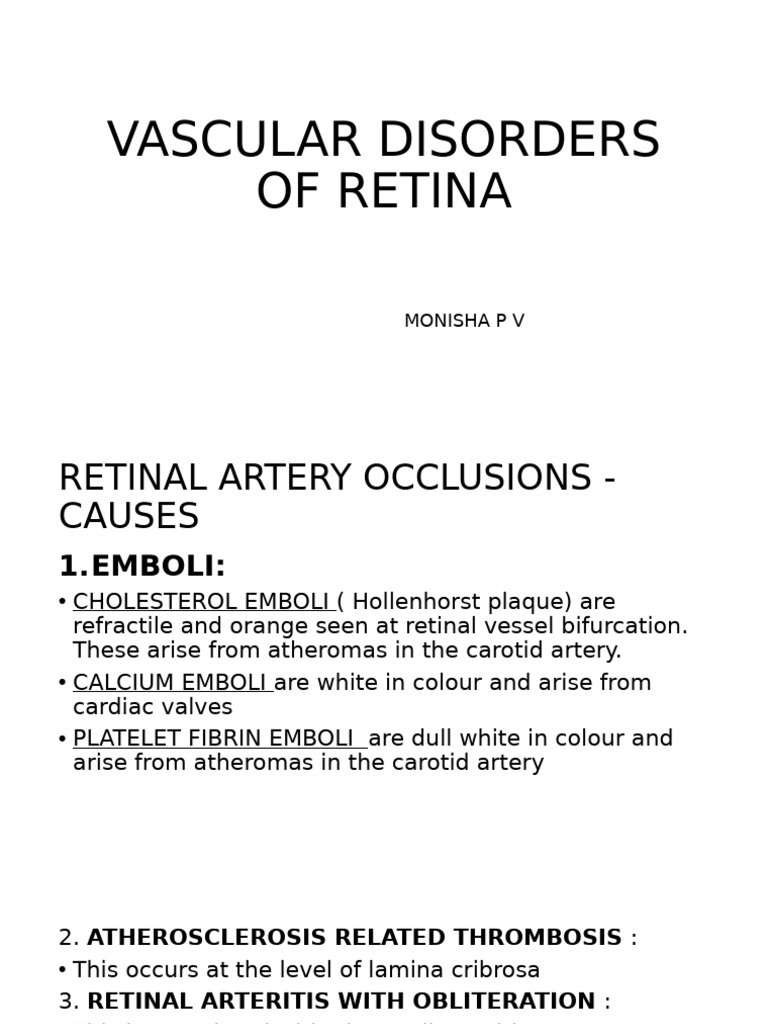 Retinal Vascular Disorders Overview | PDF | Atheroma | Medical Specialties
