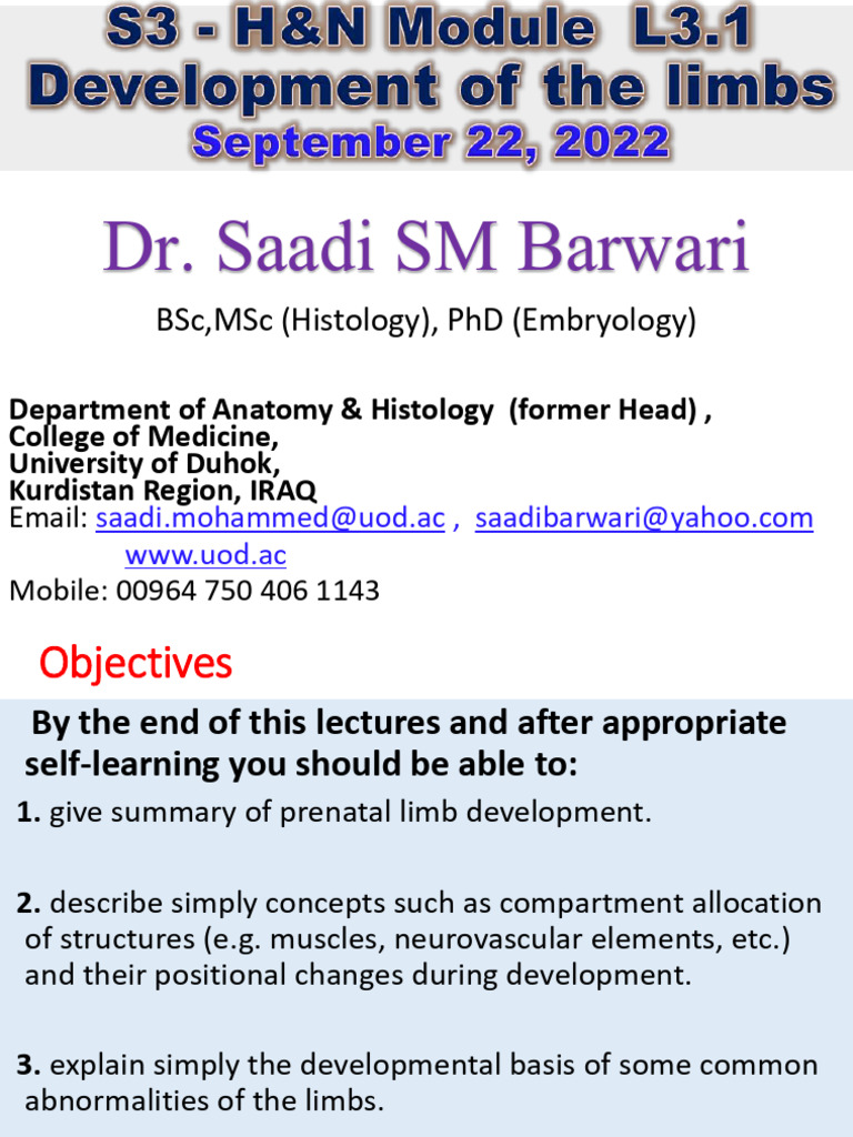 3.1 Development of The Limbs - 22nd September, 2022 | PDF ...