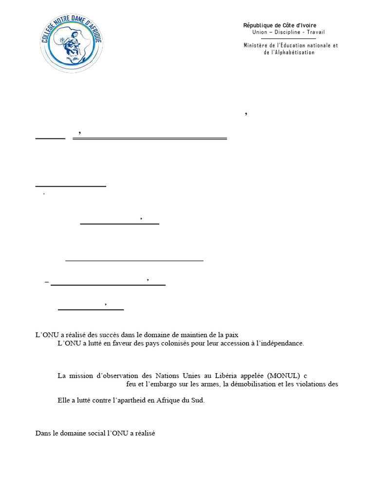 L'ONU : Création, succès et limites | PDF | Nations unies | Relations ...