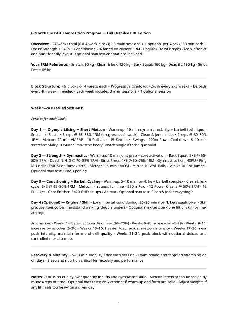 6-Month CrossFit Competition Plan | PDF | Kettlebell | Individual Sports