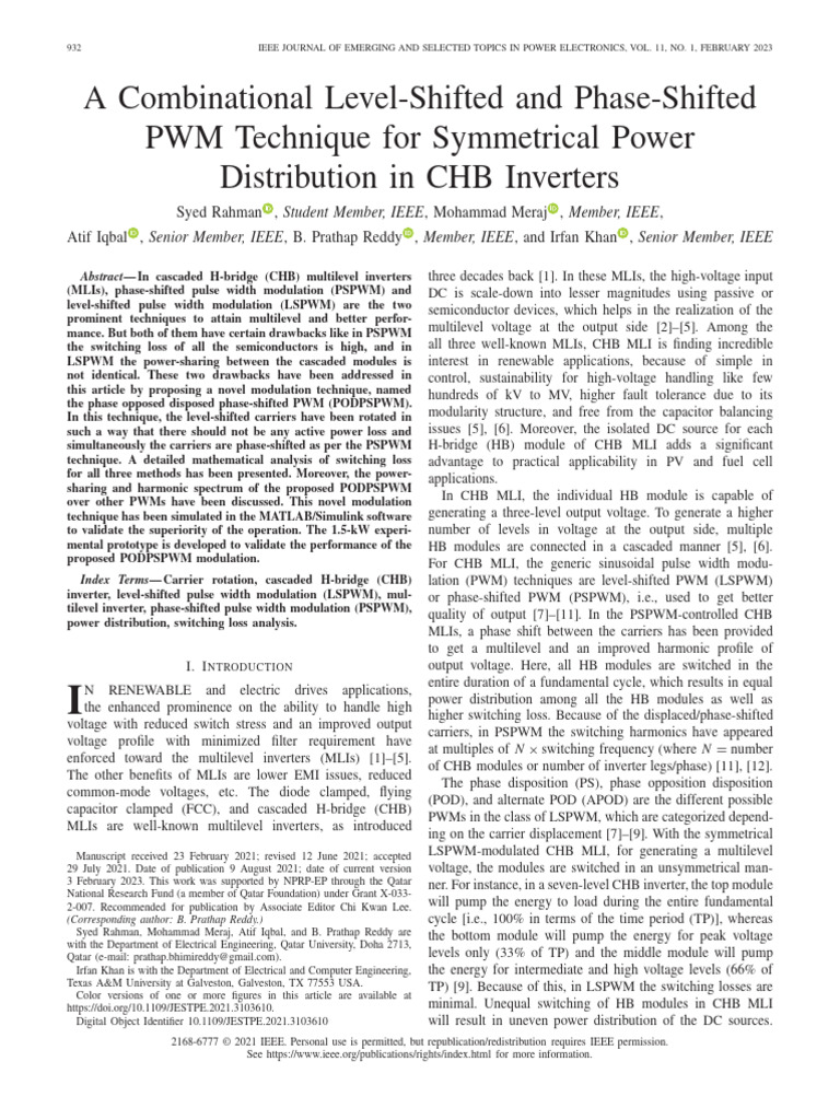 Novel PWM Technique for CHB Inverters | PDF | Power Inverter | Power ...