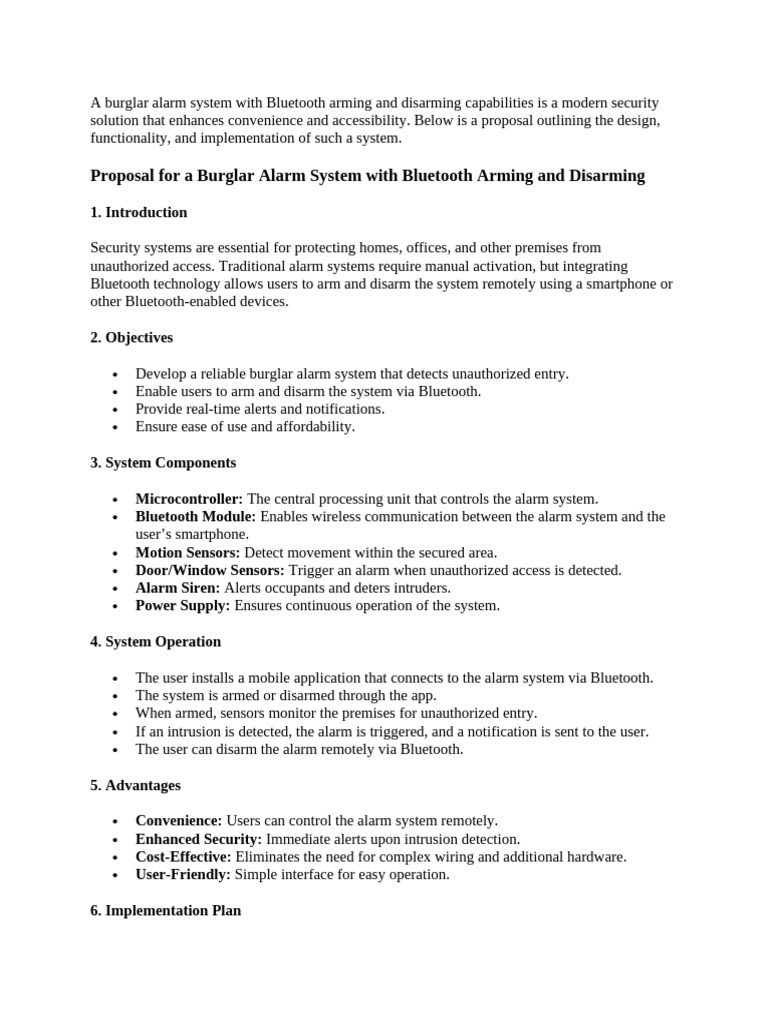 Bluetooth Burglar Alarm System Proposal | PDF