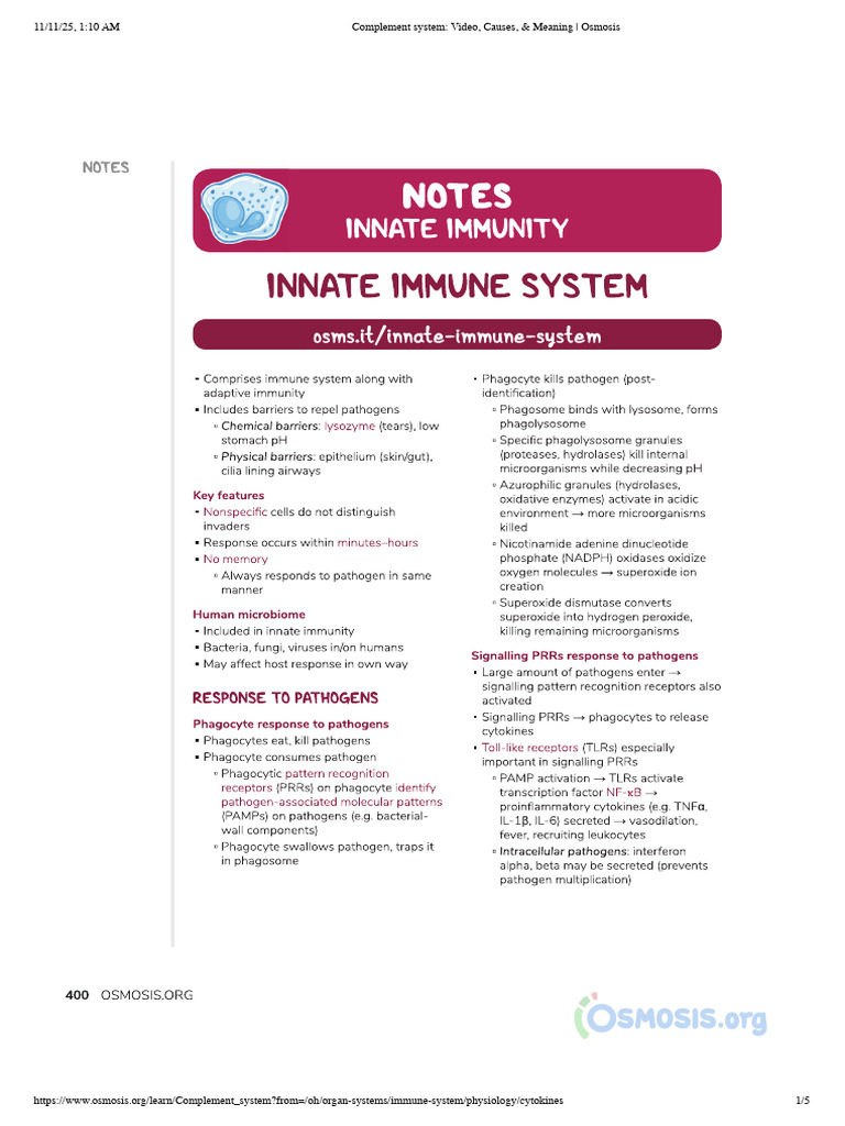 Complement System - Video, Causes, & Meaning - Osmosis | PDF